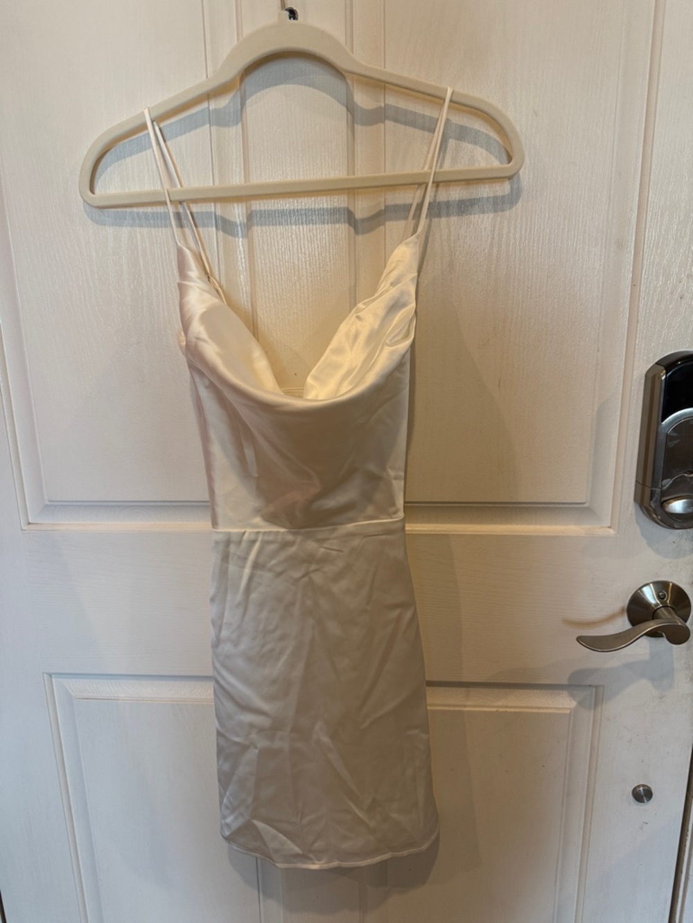 Lulu's Satin Ivory Cowl Neck Slip Dress